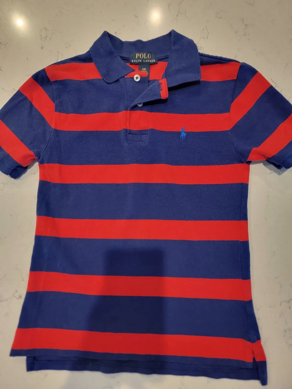 Polo Ralph Lauren Boys Size 8 Red Navy Stripe Cotton Polo Shirt Preppy kid BTS